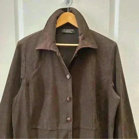 Vintage Shirt Dress Long Sleeves Dark Chocolate Brown  Micro Suede Size 16 - Picture 7 of 16